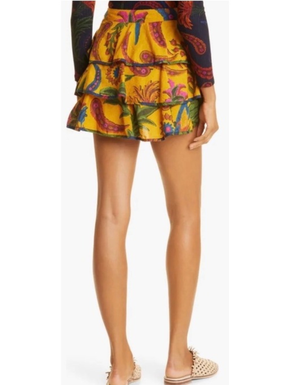 FARM Rio Tropical Tapestry Ruffle Miniskirt In Yellow XS - Picture 3 of 10